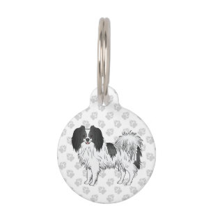 Médaillon Pour Animaux Chien Phalène noir et blanc debout et pattes grise