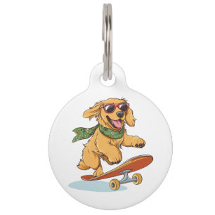 Médaillon Pour Animaux Chien Retriever doré en skateboard