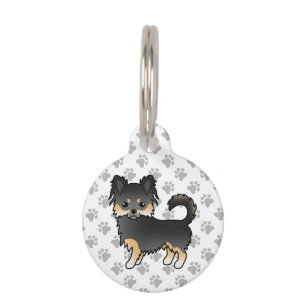Médaillon Pour Animaux Chihuahua à poil long noir et feu, joli chien de d