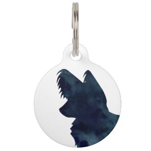 Médaillon Pour Animaux Chihuahua aux cheveux longs Aquarelle Noir Silhoue
