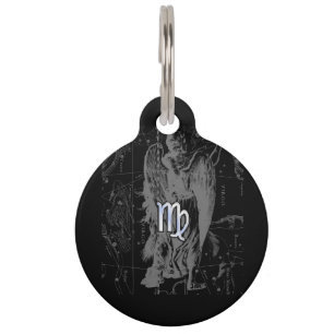 Médaillon Pour Animaux Chrome comme le symbole Zodiac Virgo sur le pied n
