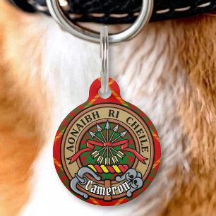 Médaillon Pour Animaux Cimier du clan Cameron sur tartan