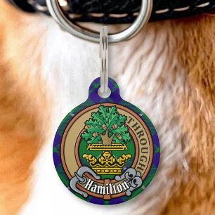 Médaillon Pour Animaux Cimier du clan Hamilton sur tartan de chasse