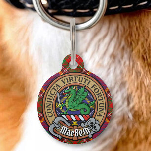 Médaillon Pour Animaux Cimier du clan MacBeth sur tartan