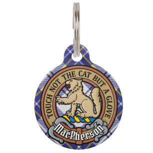 Médaillon Pour Animaux Cimier du clan MacPherson sur tartan bleu de robe