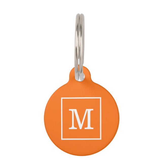 Médaillon Pour Animaux Citrouille Orange Blanc encadré Monogramme initial (Devant)