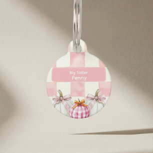Médaillon Pour Animaux Citrouille rose Automne En vichy Baby shower Grand