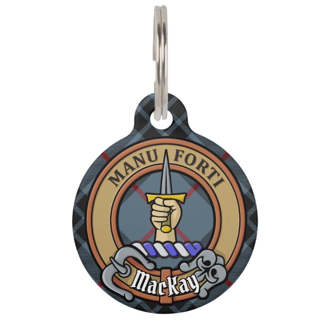 Médaillon Pour Animaux Clan MacKay Crest sur Blue Tartan (Devant)