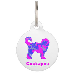 Médaillon Pour Animaux Cockapoo Puppy Crazy Hot Rose et Bleu / Blanc