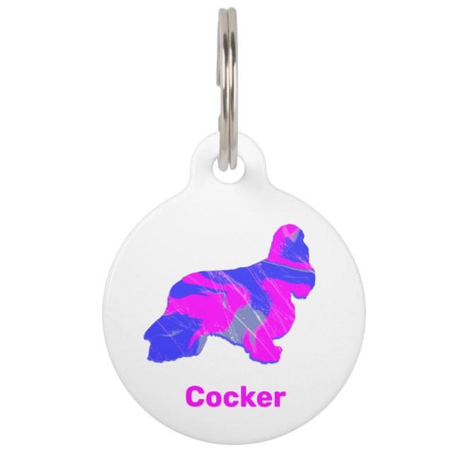 Médaillon Pour Animaux Cocker Spaniel Chien Chien Chien Chaud Rose et Ble (Devant)