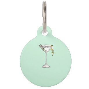 Médaillon Pour Animaux Cocktail Olive Martini à l'aquarelle peinte à la m