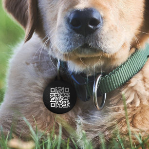 Médaillon Pour Animaux Code QR   Moderne Scannable Noir Si Perdu