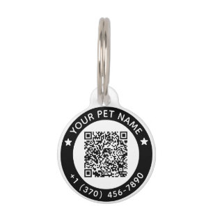 Médaillon Pour Animaux Code QR noir personnalisé Nom Numéro de téléphone 