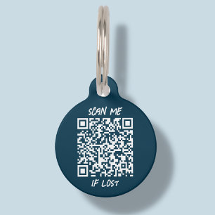 Médaillon Pour Animaux Code QR personnalisé bleu marine   Balise d'identi