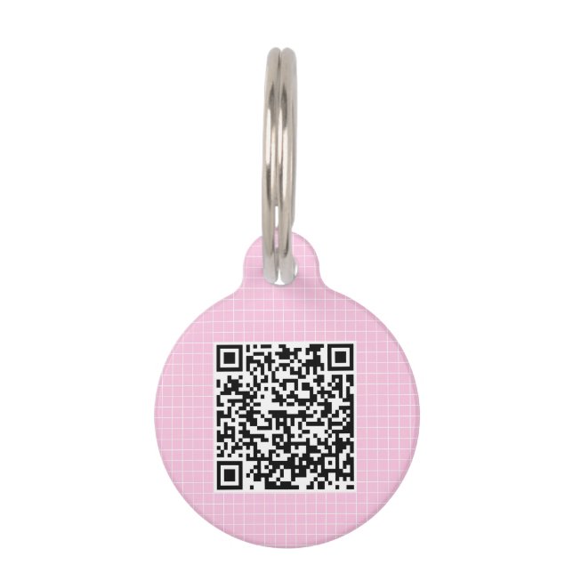 Médaillon Pour Animaux Code QR personnalisé Danois Pastel Rose Grid Motif (Dos)
