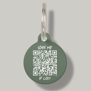Médaillon Pour Animaux Code QR personnalisé vert forêt Analyse