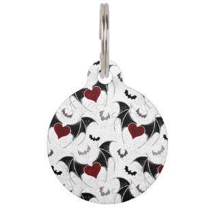 Médaillon Pour Animaux Coeur d'Halloween avec ailes de chauve-souris noir