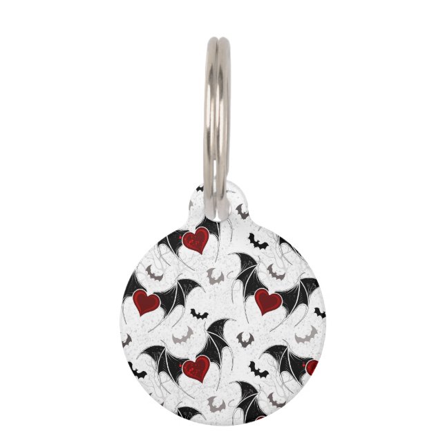 Médaillon Pour Animaux Coeur d'Halloween avec ailes de chauve-souris noir (Devant)