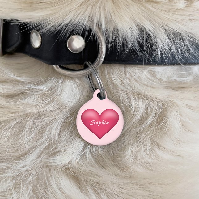 Médaillon Pour Animaux Coeur rose avec nom personnalisé sur (Créateur téléchargé)
