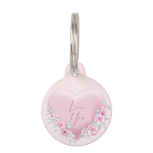 Médaillon Pour Animaux Coeur rose Valentines (Devant)