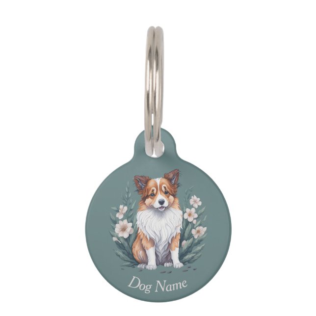 Médaillon Pour Animaux Collie mignon entouré de fleurs -  (Devant)