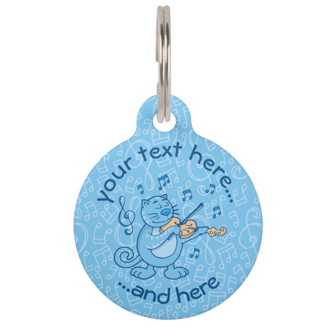 Médaillon Pour Animaux Collier de chat bleu avec violon (Devant)