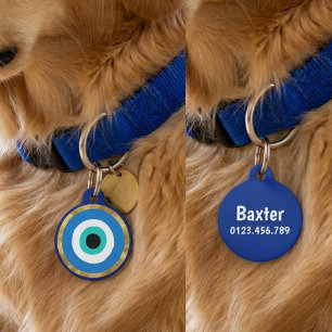 Médaillon Pour Animaux Collier protecteur bleu Evil Eye Nazar or géométri
