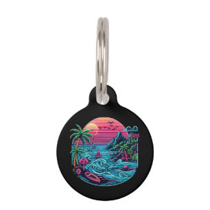 Médaillon Pour Animaux Coloré. néon tropical/hawaïen