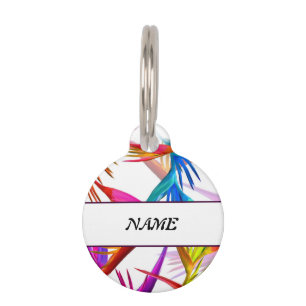 Médaillon Pour Animaux Coloré Tropical Messy White Base Personnalisée
