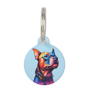 Médaillon Pour Animaux Conception Cyberpunk de Staffy Bull Terrier Coloré