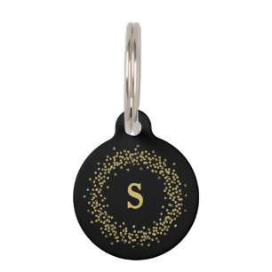 Médaillon Pour Animaux Confettis d'or de Faux sur le monogramme du noir