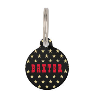 Médaillon Pour Animaux Cool Black Gold Stars Red Chien Chien Chien Chien