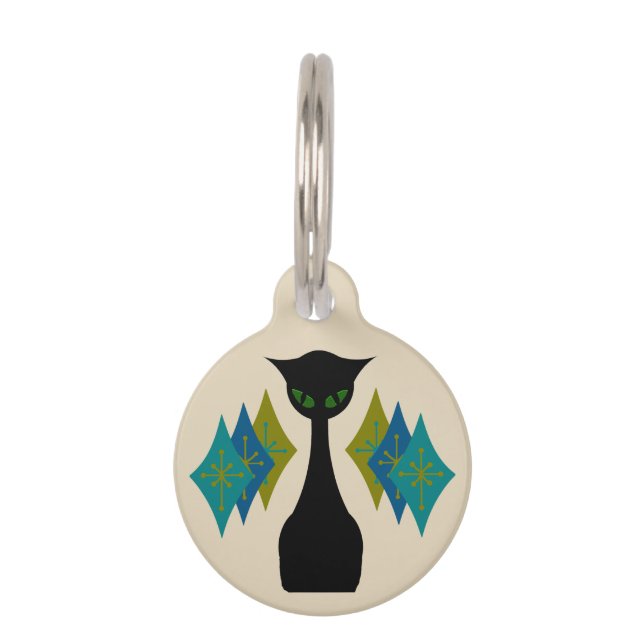 Médaillon Pour Animaux Cool Chat Mid Century Moderne Nom de l'animal de c (Devant)