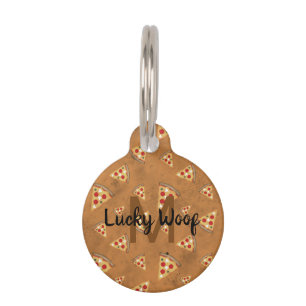Médaillon Pour Animaux Cool pizza tranches vintage brun motif Monogramme
