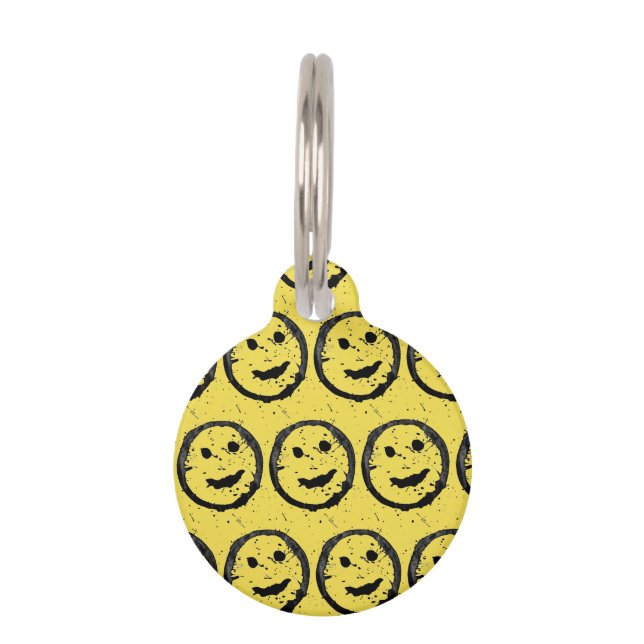 Médaillon Pour Animaux Cool Sardé Joyeux visage souriant motif jaune (Devant)