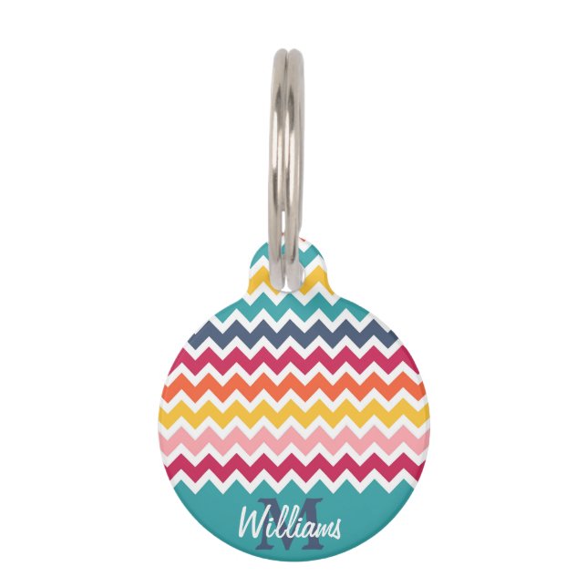 Médaillon Pour Animaux Cool tendance coloré personnalisé Monogram chevron (Devant)