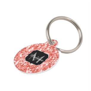 Médaillon Pour Animaux Corail vivant parties scintillant foncée scintill