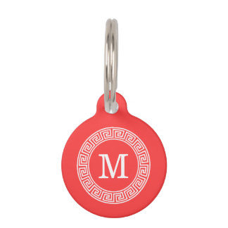 Médaillon Pour Animaux Coral Rouge Wht Grille grecque cadre de ligne de c