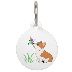 Médaillon Pour Animaux Corgi de Gallois de Pembroke avec le papillon
