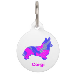 Médaillon Pour Animaux Corgi Welsh Chien rose chaud et bleu blanc