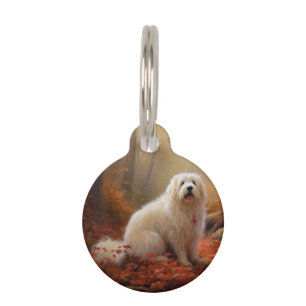 Médaillon Pour Animaux Coton De Tulear dans les feuilles d'automne qui to