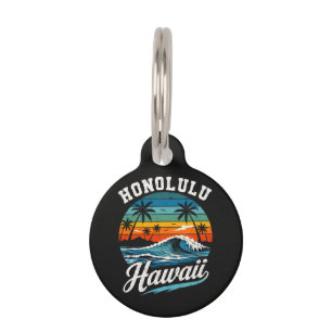 Médaillon Pour Animaux Coucher de soleil surf Honolulu Hawaï