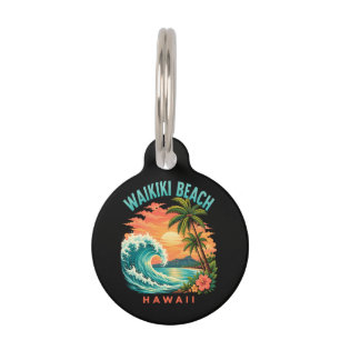 Médaillon Pour Animaux Coucher de soleil tropical à Waikiki Beach Hawaï