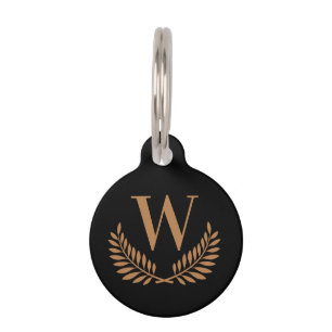Médaillon Pour Animaux Couronne de monogramme initiale de chien en or noi