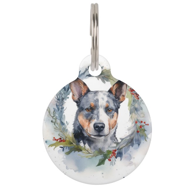 Médaillon Pour Animaux Couronne de Noël au chien de berger bleu festive t (Devant)