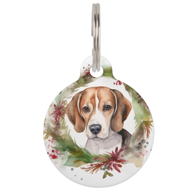 Médaillon Pour Animaux Couronne de Noël Beagle Chien Festif  (Devant)