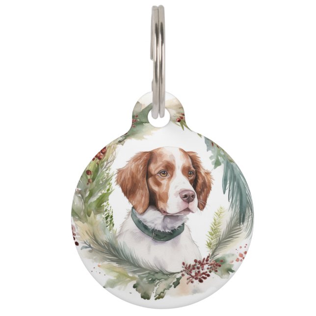 Médaillon Pour Animaux Couronne de Noël Brittany Spaniel Chien festif (Devant)