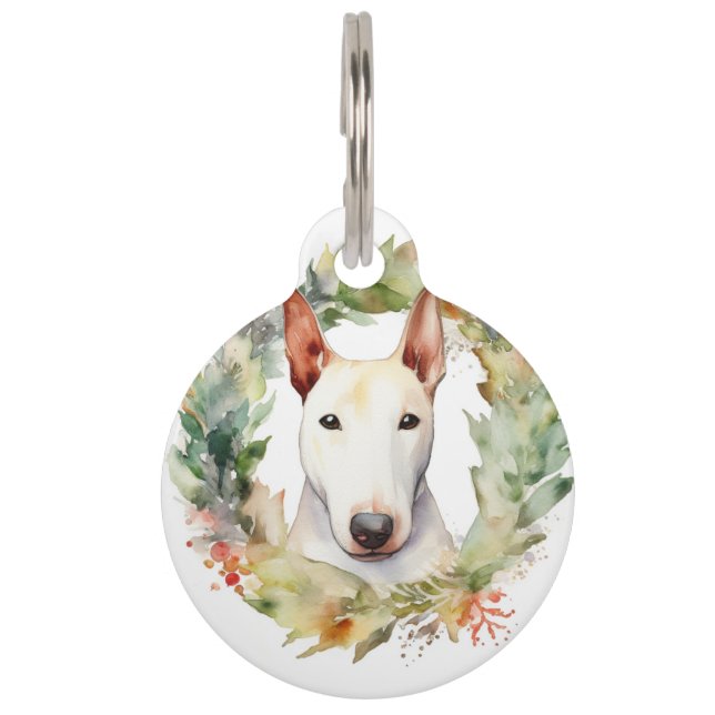 Médaillon Pour Animaux Couronne de Noël Bull Terrier Chien festif  (Devant)