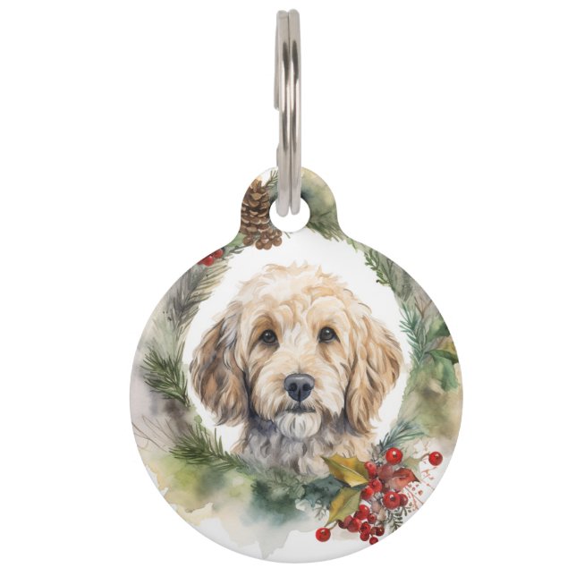 Médaillon Pour Animaux Couronne de Noël Cockapoo Chien de fête (Devant)