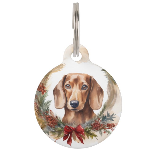 Médaillon Pour Animaux Couronne de Noël de Dachshund Chien festif (Devant)